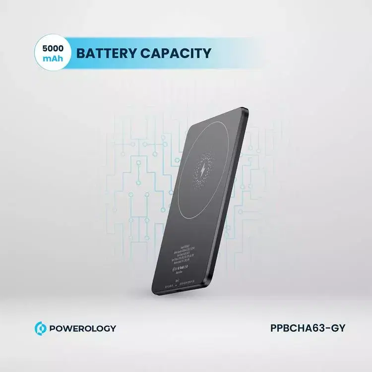 باور بانك ماج سيف فائق النحافة من باورولوجي، سعة 5000 مللي أمبير/ساعة - رمادي