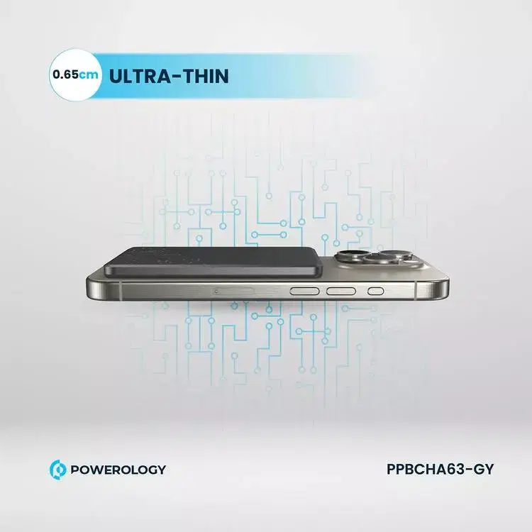 باور بانك ماج سيف فائق النحافة من باورولوجي، سعة 5000 مللي أمبير/ساعة - رمادي - الصورة 3