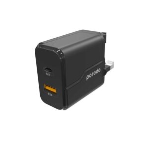 Porodo FWC028 Gan Dual Port 1.2M USB-C to USB-C PD 20WWall Charger - Black