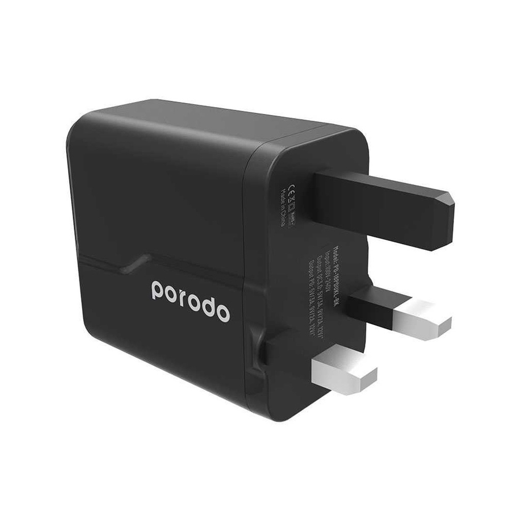 Porodo FWC028 Gan Dual Port 1.2M USB-C to USB-C PD 20W
Wall Charger - Black - Image 4