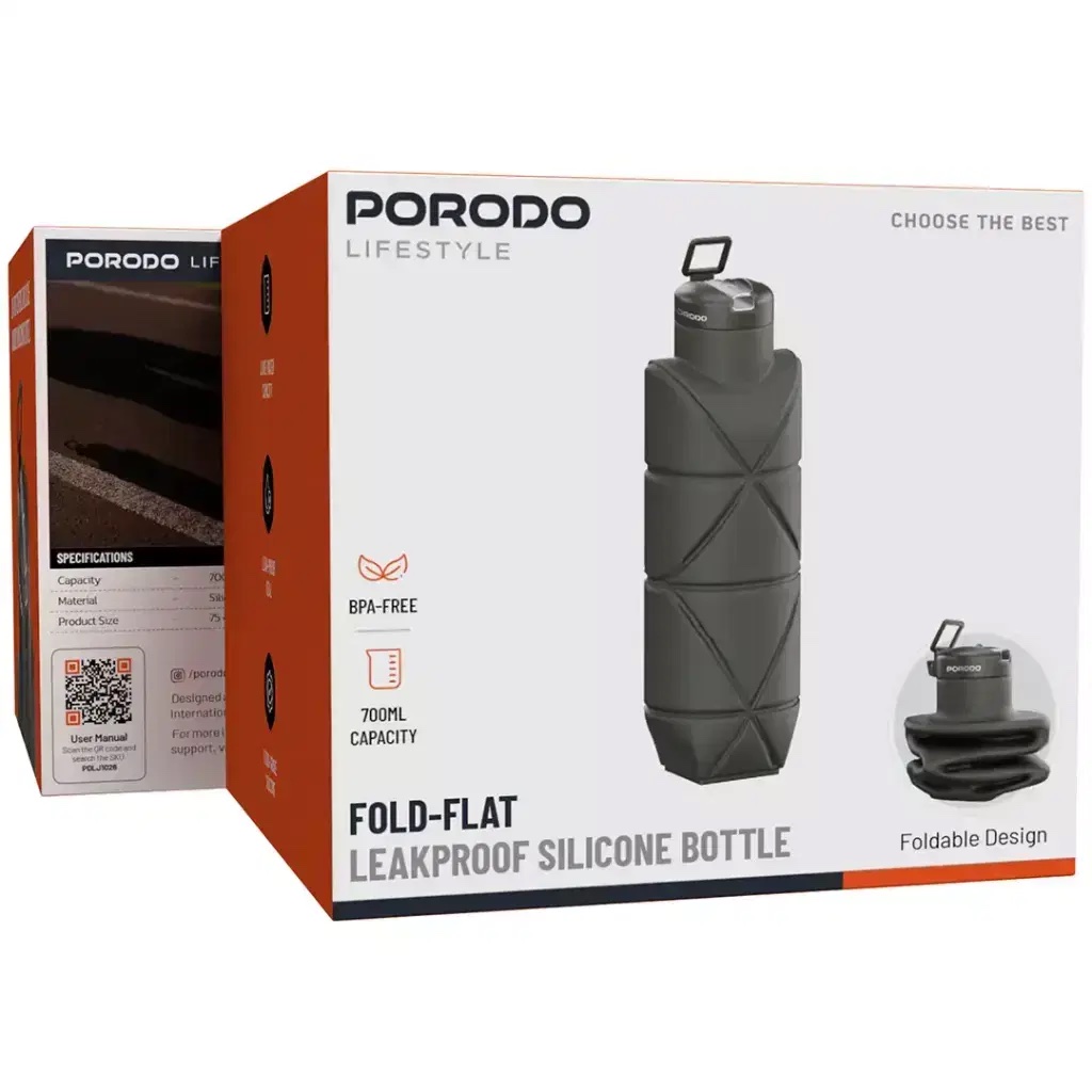 Porodo Lifestyle Fold-Flat Leakproof Silicone Bottle-Green - Image 2