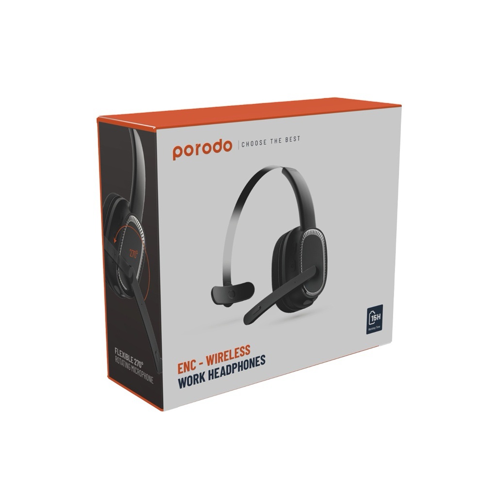Porodo ENC Wireless Work Headphone- Black - Image 3