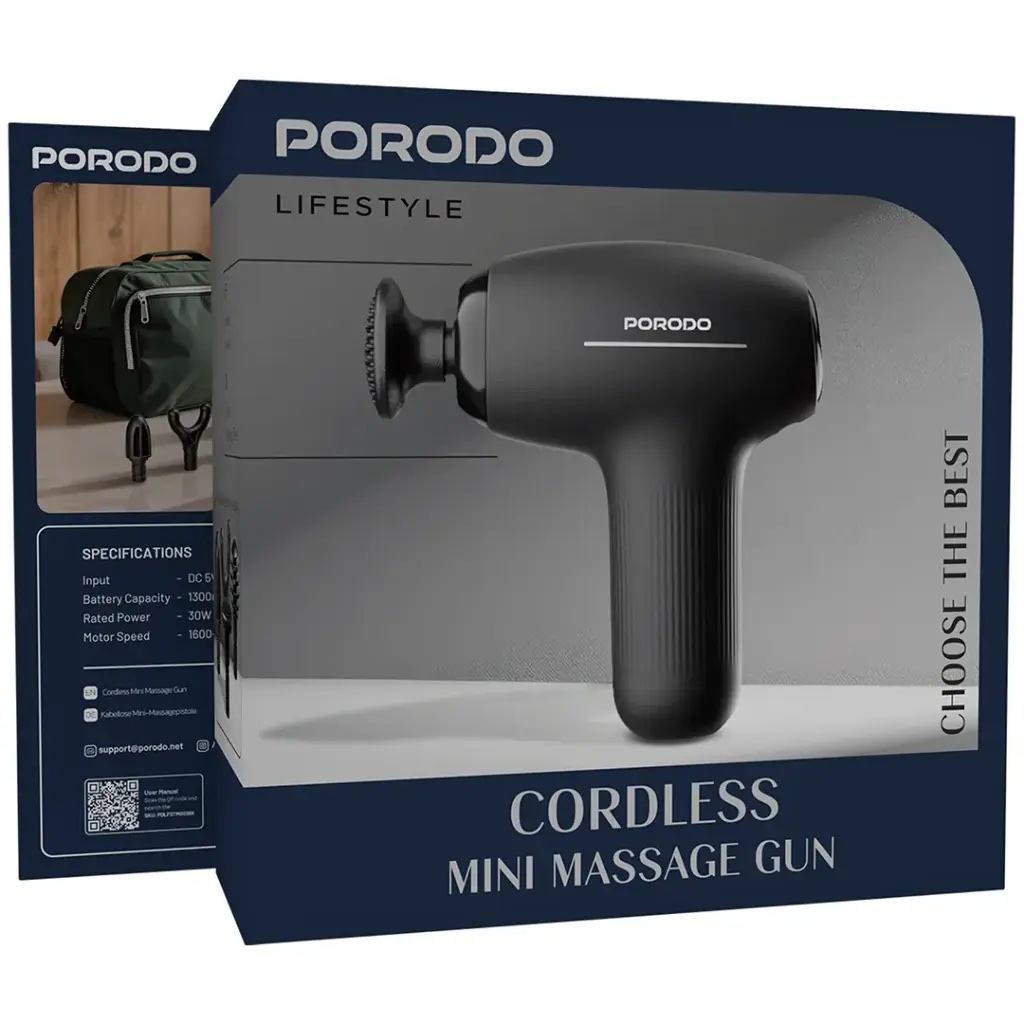 Porodo Lifestyle Cordless Mini Massage Gun -Black - Image 4