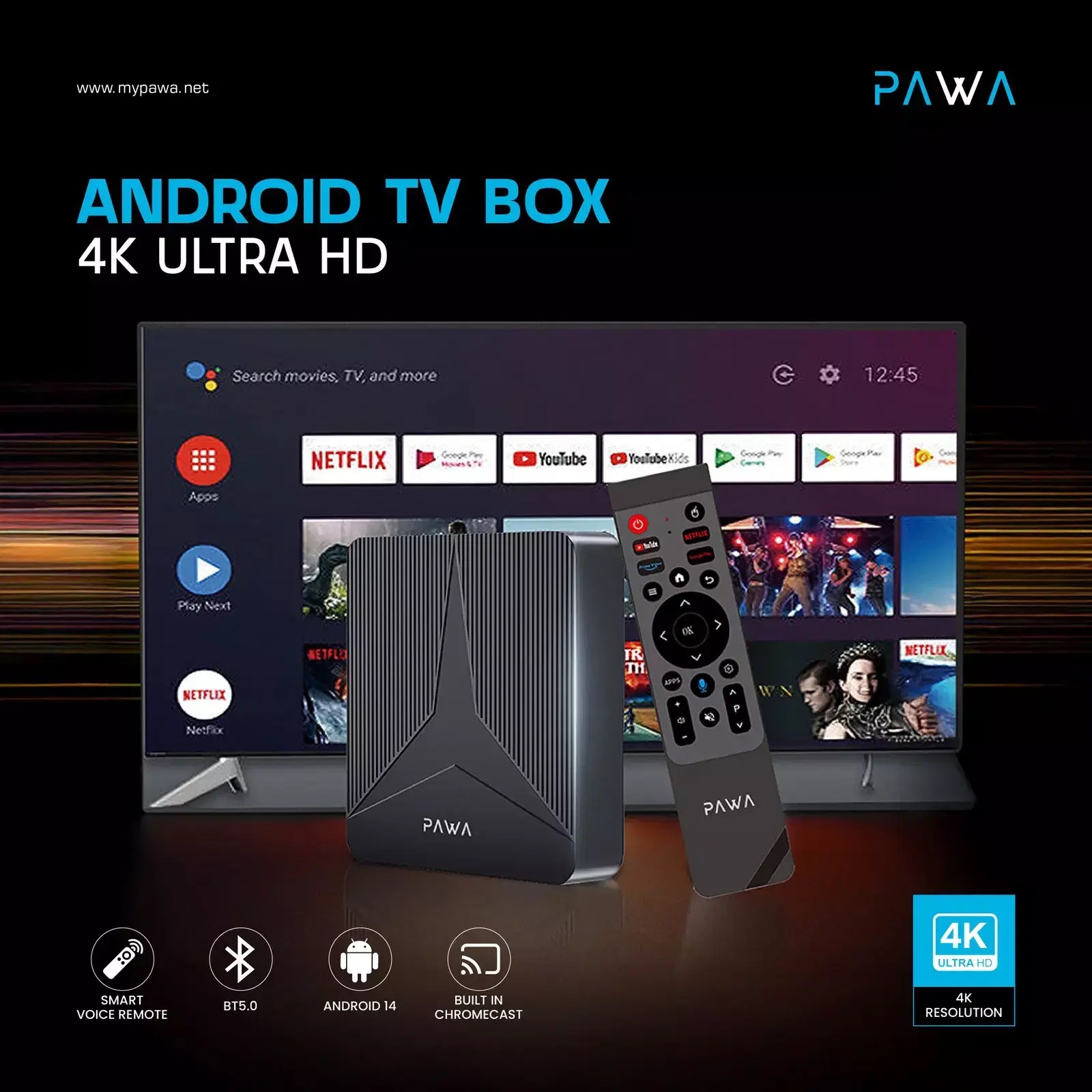 Pawa Android TV Box 4K Ultra HD-Black - الصورة 6