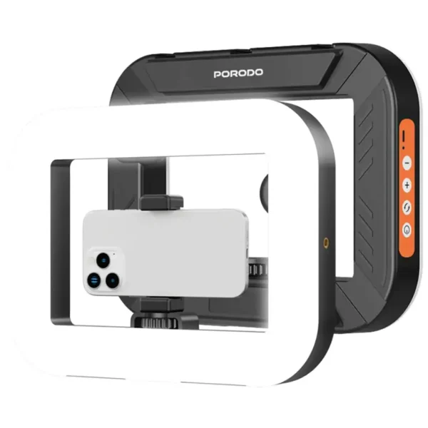Porodo Lifestyle Handheld Ring Grip Camera & phone vlogging light with Desktop support & Phone clamp - Black