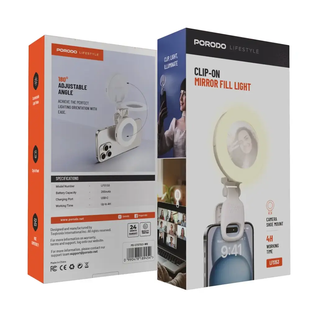 Porodo Lifestyle Clip-On Mirror Fill Light - White - Image 4